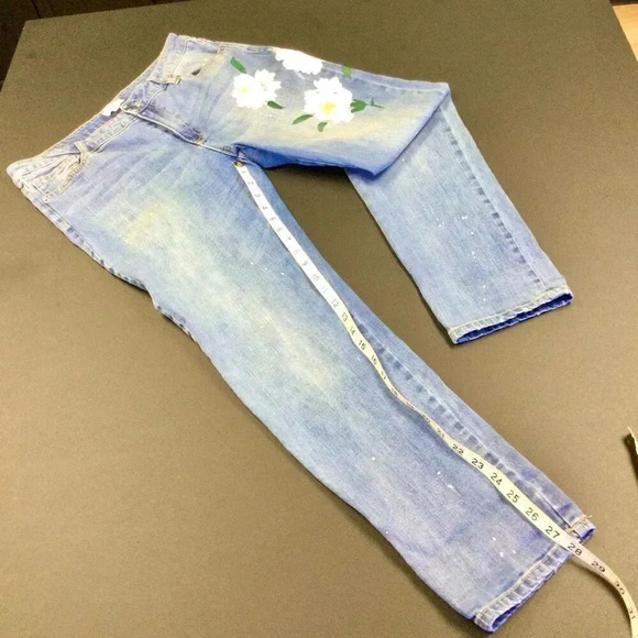 Skylar & Jade Womens Size 30‎ Denim Jeans Blue Paint Painted Daisy's Flowers - Picture 8 of 10